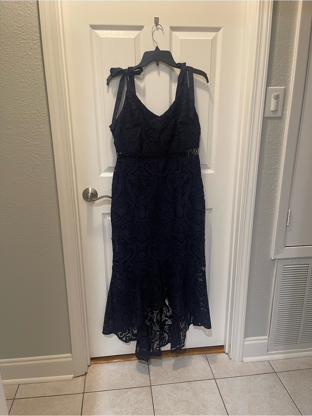 Nordstrom Dark Navy Lace Midi Dress with Tie Straps